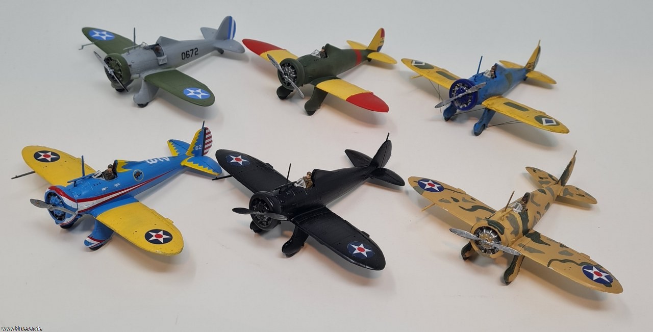 Boeing P26 Peashooter Kicking Mule 1934, Boeing P26 Peashooter Philippinen 1941, Boeing P26 Peashooter, Spanien 1936, Boeing P26 Peashooter, Nightfighter Hawai 1941, Boeing P26 Peashooter Experimental Camo 1936, Boeing P26 Peashooter Guatemala 1956